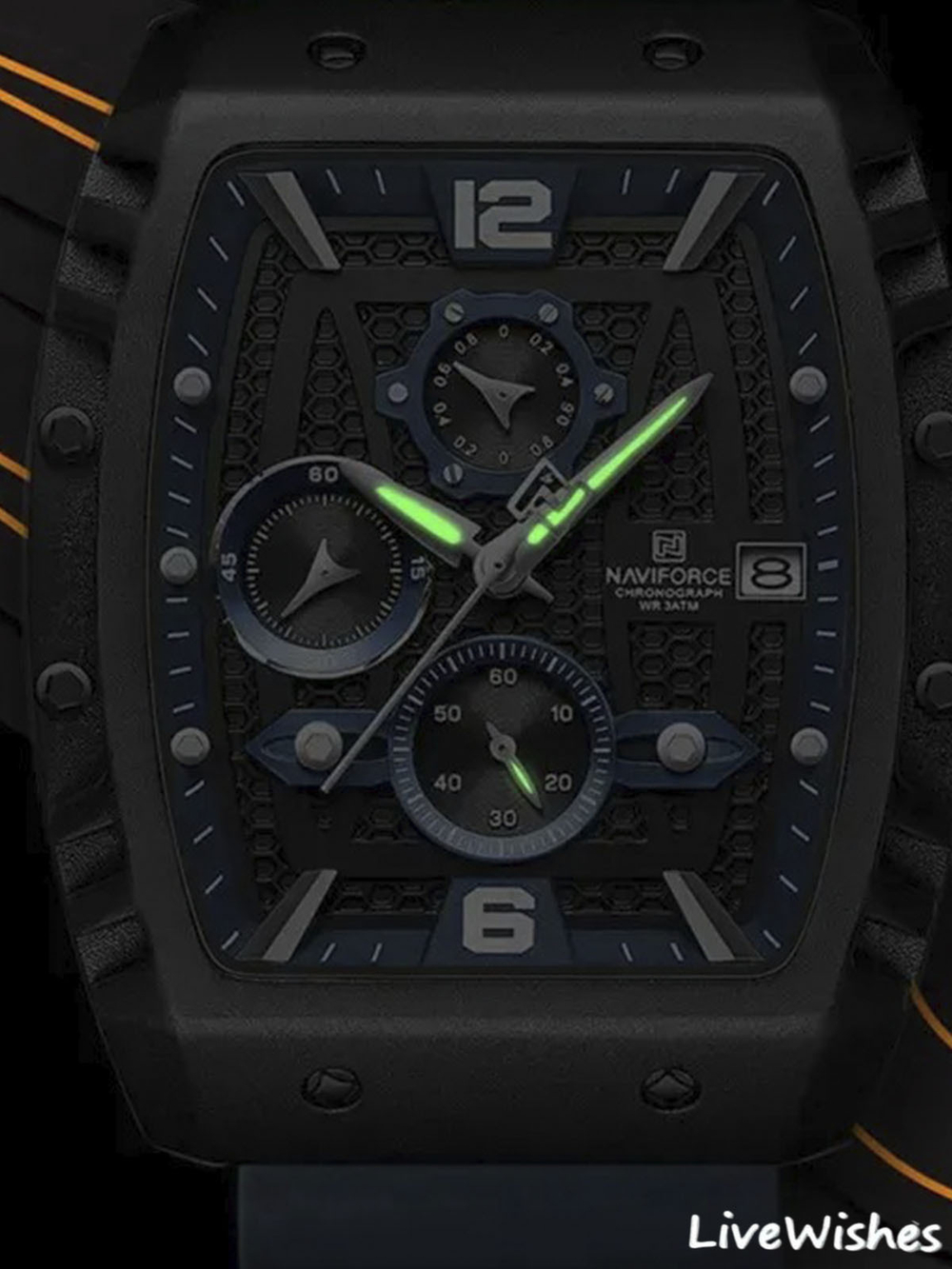 Часы наручные кварцевые NAVIFORCE на силиконовом ремешке, черный/синий W8830-02