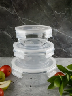 Контейнеры для еды стеклянные, 3 шт, круглые 880/600/325 мл
