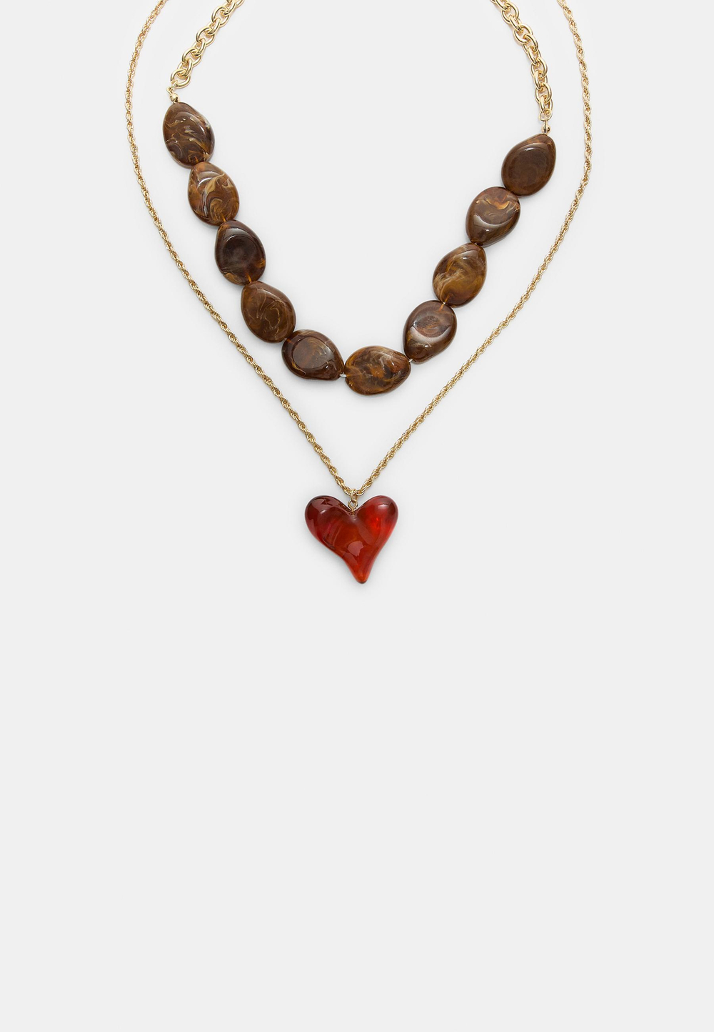 STRADIVARIUS Комплект из 2 колье в форме сердца, горчичный