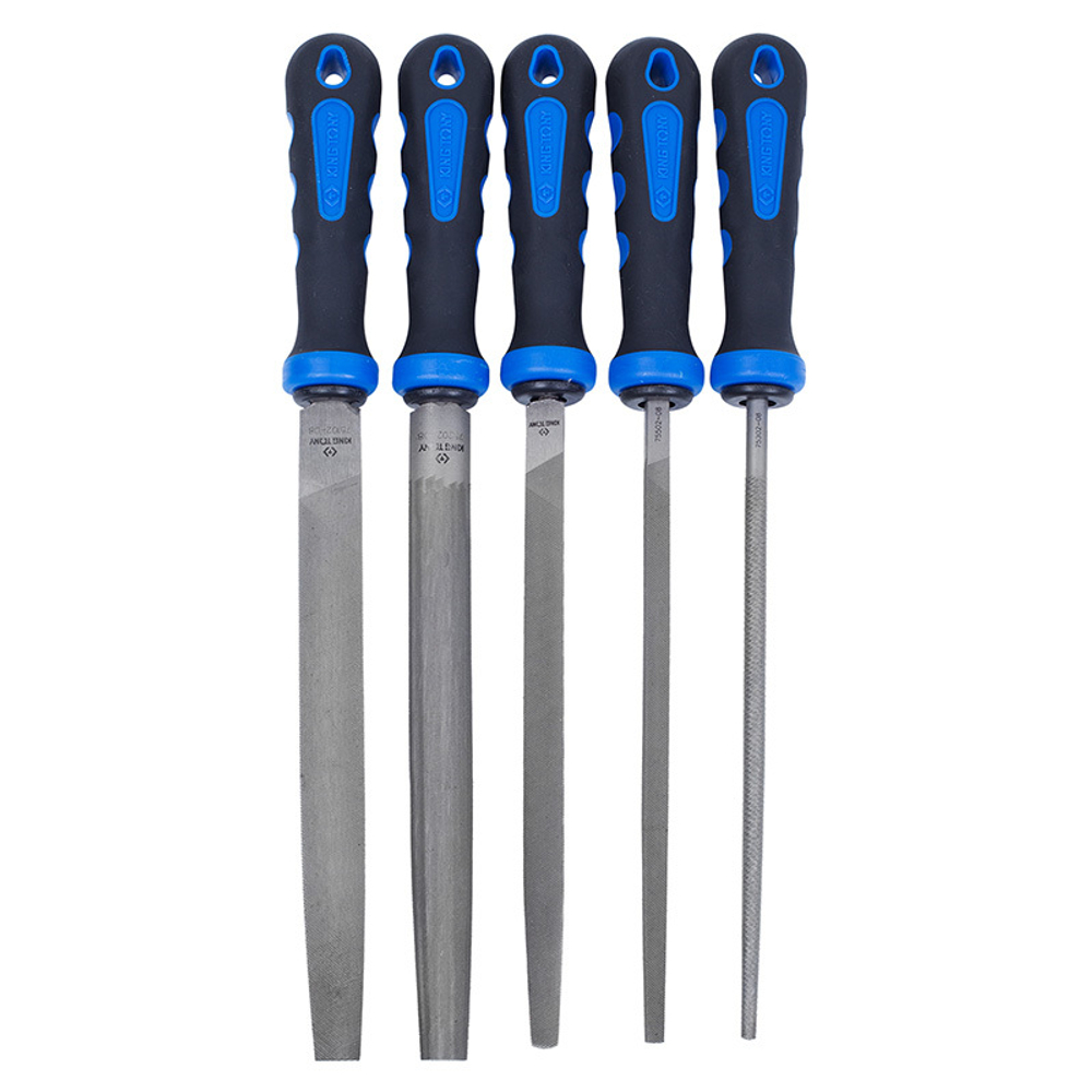 KING TONY (1005GQ) Набор напильников 200 мм, двухкомпонентные рукоятки, 5 предметов