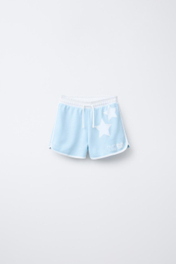 ZARA ШОРТЫ В СТИЛЕ ПРЕППИ ИЗ МЯГКОЙ ТКАНИ, ГОЛУБОЙ
