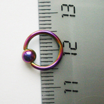 Кольцо сегментное 1,2мм (бензинка), диаметр 8мм, шарик 4мм для пирсинга. Медицинская сталь, покрытие титан.