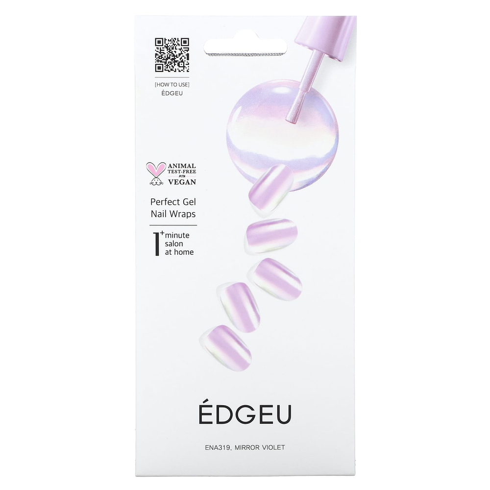 Edgeu, Perfect Gel Nail Wraps, ENA 319, Mirror Violet, набор из 19 предметов