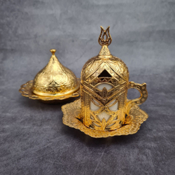 Кофейный набор "Lale" на 2 персоны с лукумницей и подносом/ACAR. Турция (золотистый)