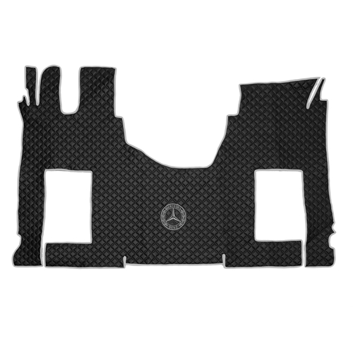 Ковры MERCEDES Actros с 2022 года (Китаец) ровный пол (экокожа, черный, серый кант, серая вышивка)