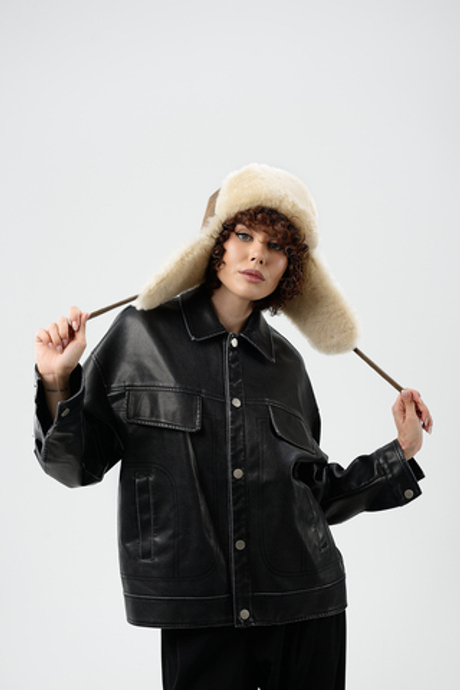 Меховая шапка "Авиатор" женская хаки цвета