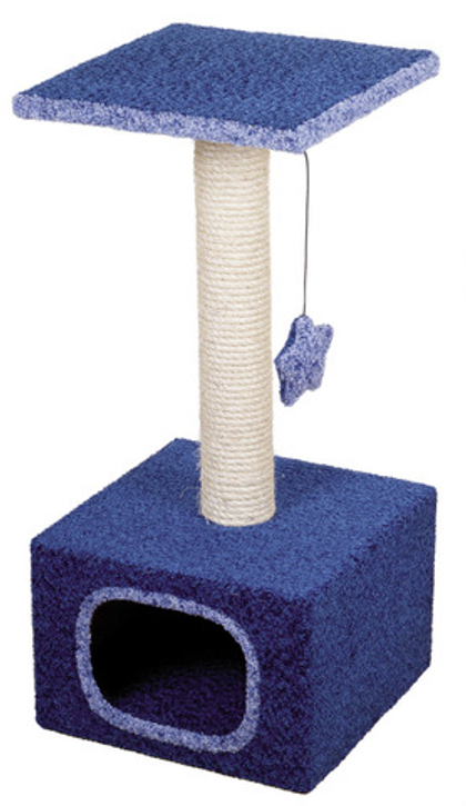 ZOONIK Дом для кошек маленький, велюр ковровый (34*34*75 см), синий