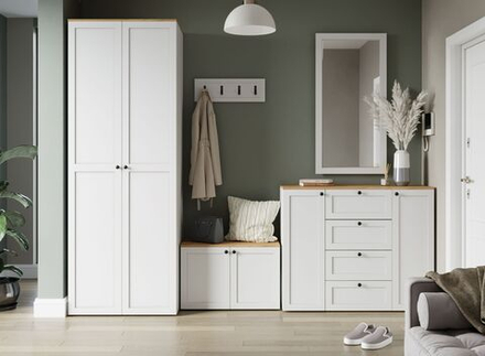 Прихожая с зеркалом комплект мебели Белый/Дуб крафт золотой 280х52х220 см