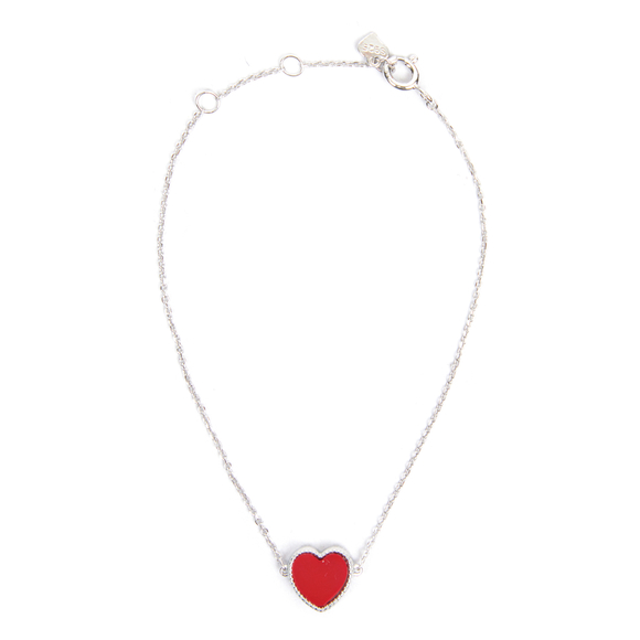 Браслет красное сердце, серебро