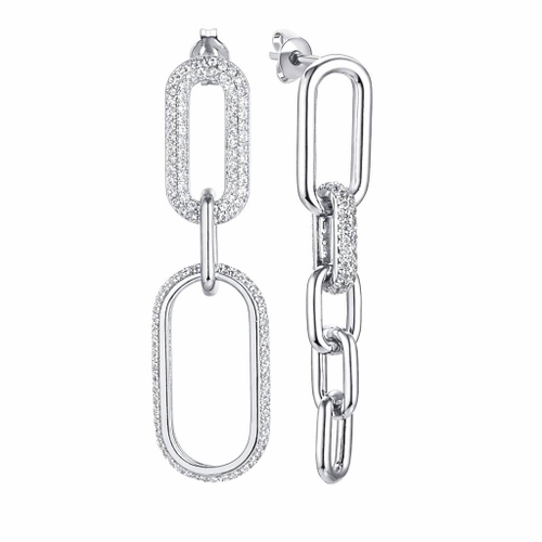 Серьги «Цепи с россыпью фианитов» в серебре