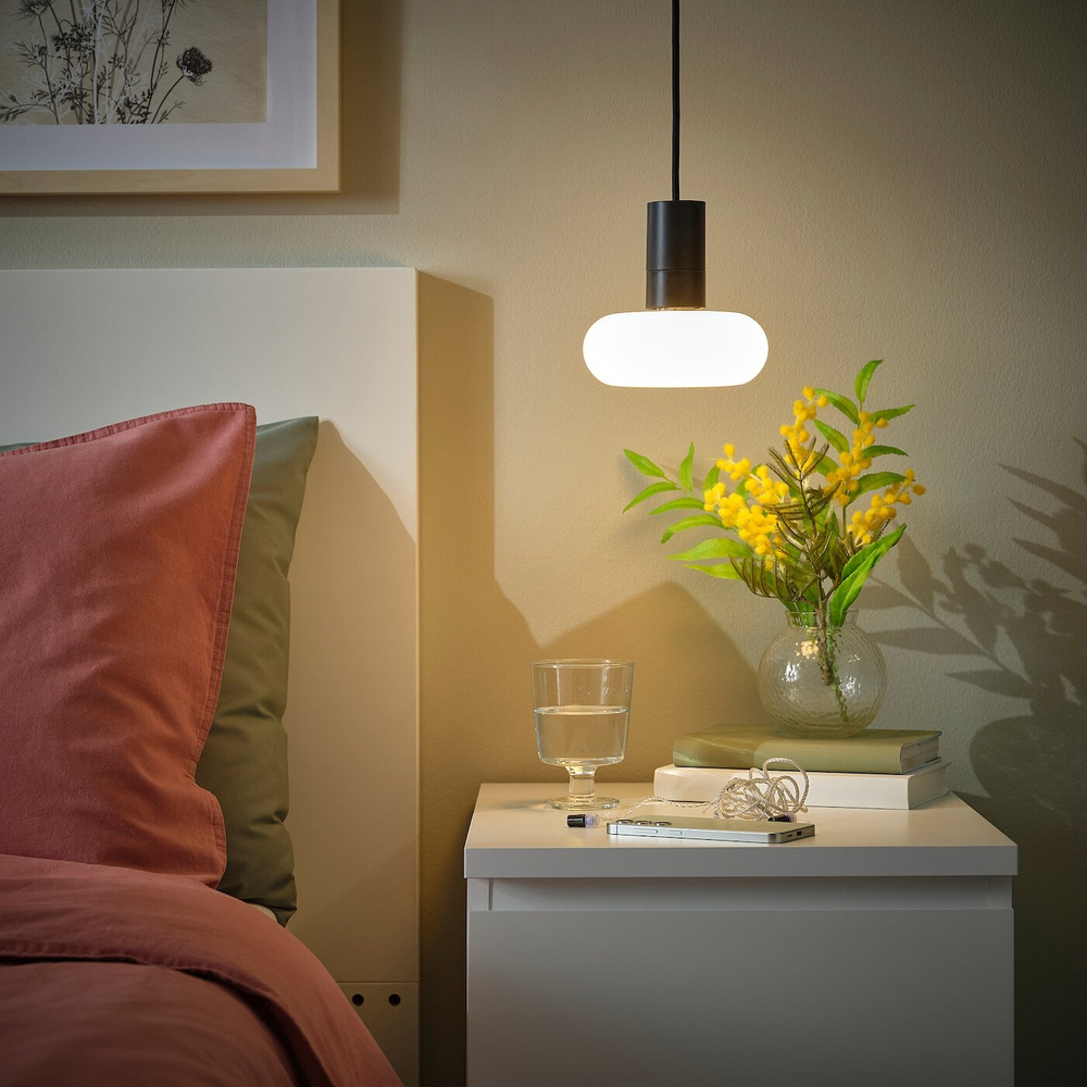 IKEA SUNNEBY  (ИКЕА СУННЕБЙ)  -  / MOLNART Подвесной светильник с лампой, черный/кольцеобразный опаловый белый