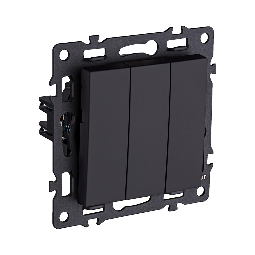 Трехклавишный выключатель 10А/250В Черный Kollinger Asthetik AS-710BK