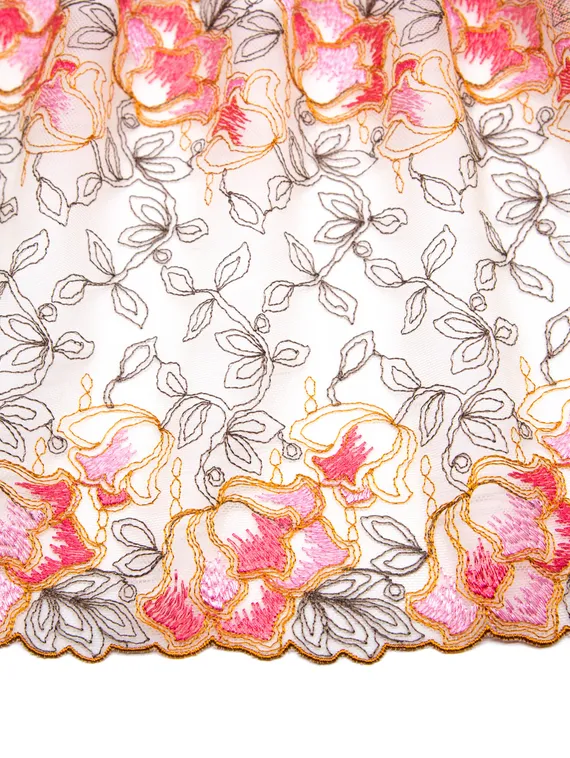 05-130 ОПТ Вышивка на неэл. сетке 24 см, телесный/коралл/розовый