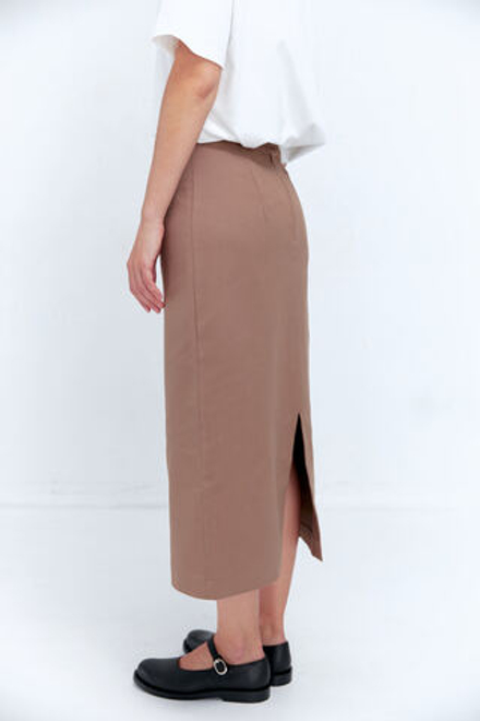 Юбка с разрезом из коричневой джинсы