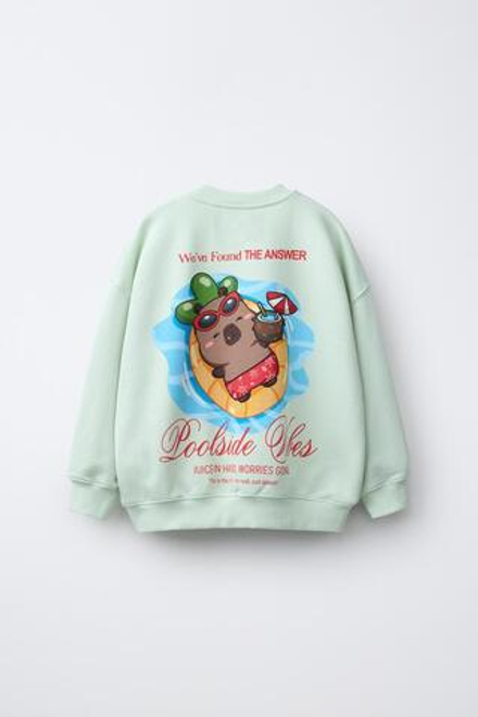 ZARA ТОЛСТОВКА С ПРИНТОМ «КАПИБАРА CAPYFUN ©», СВЕТЛО-ЗЕЛЕНЫЙ