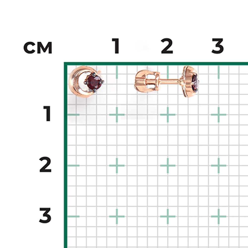 Серьги-пусеты «Импульс» из комбинированного золота с гранатом