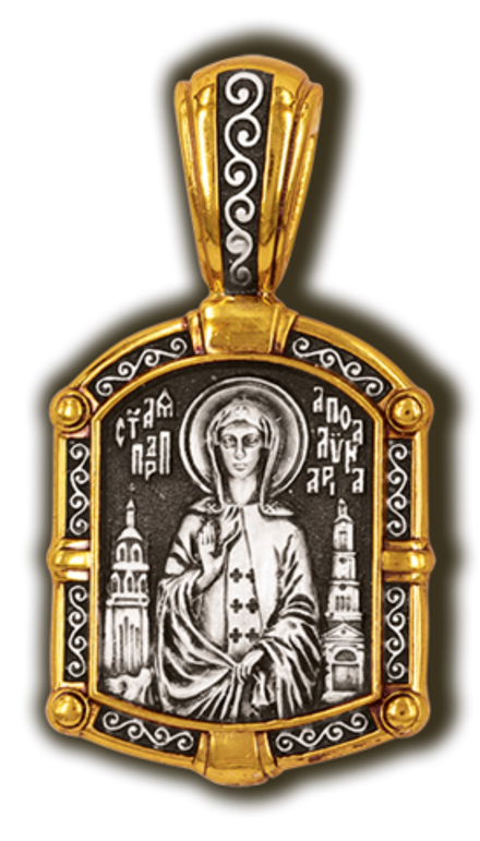 Аполлинария преподобная. Нательная икона из серебра 925* с позолотой.