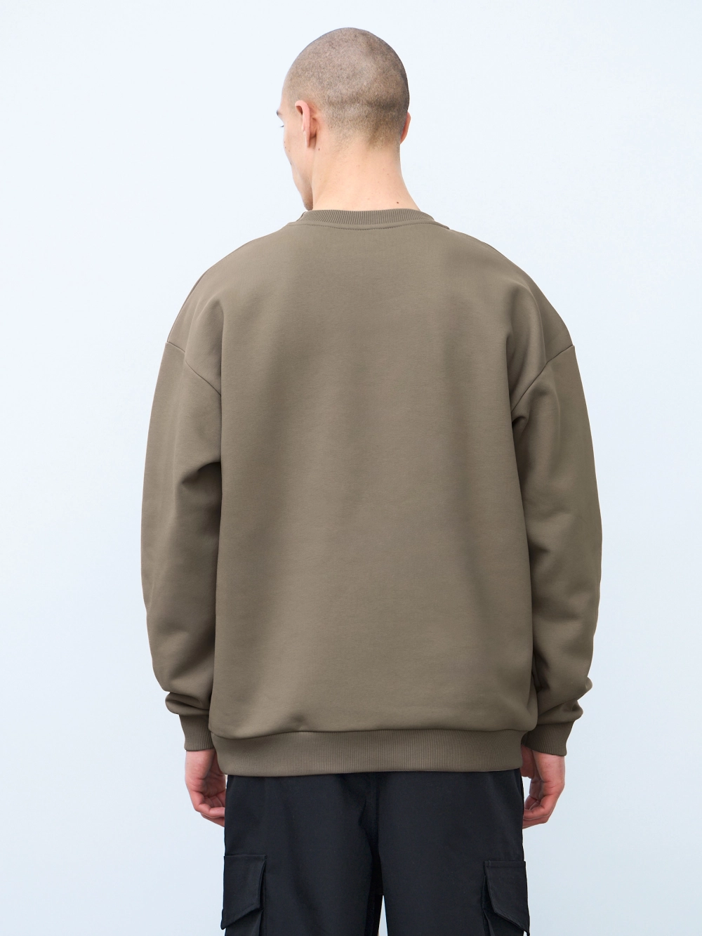 Свитшот оверсайз, без начеса (серо-оливковый)