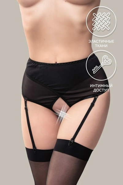 Эротические трусики-пояс для чулок Pliability с высокой посадкой (Размер: 42-44) (Цвет: черный)