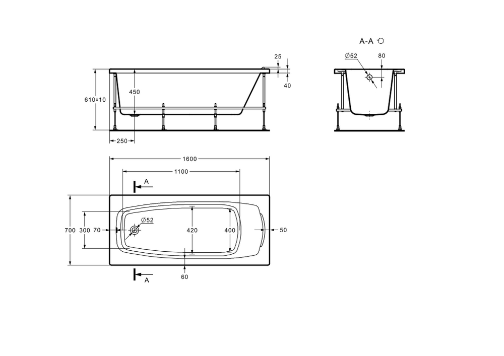 Акриловая ванна Roca Sureste 160х70 с отверстиями для ручек, ZRU9302787