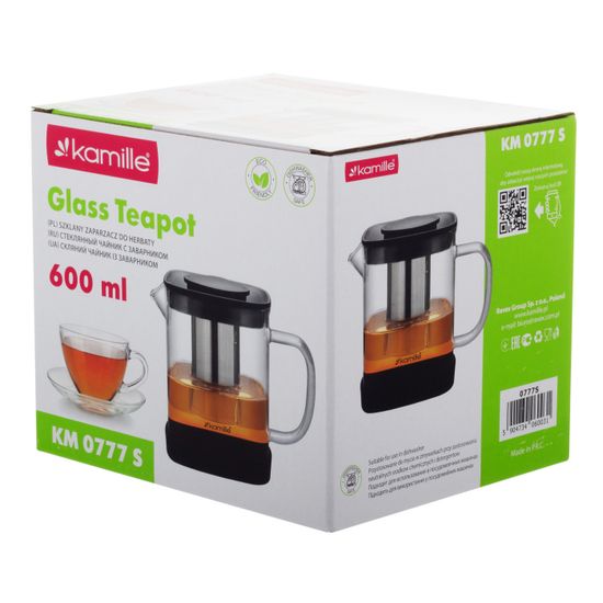 Стеклянный заварочный чайник 600 мл. Kamille KM 0777S со съемным ситечком