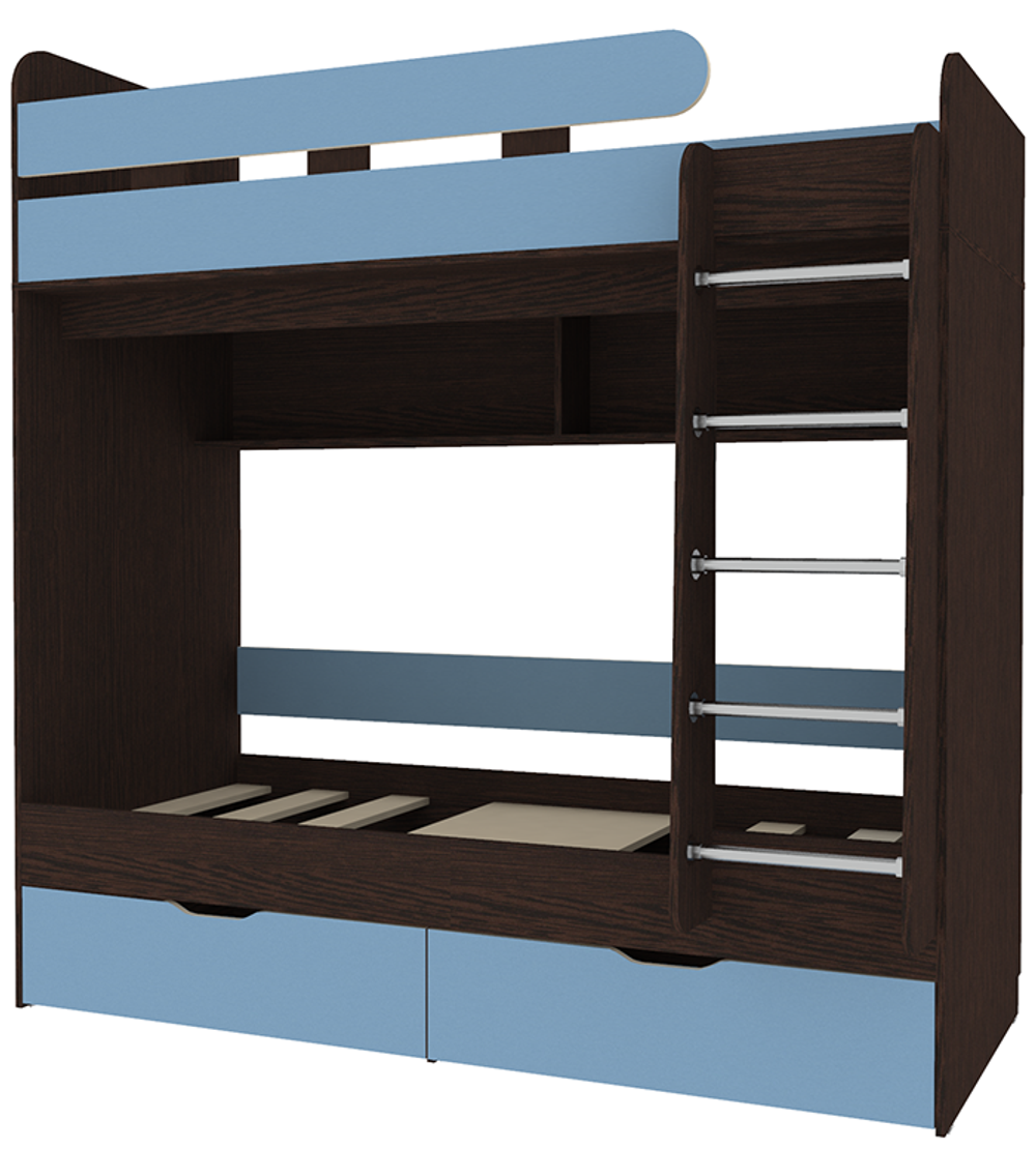 Двухъярусная кровать КарИВи Юниор 5 80x160 Венге Светло-синий, голубой