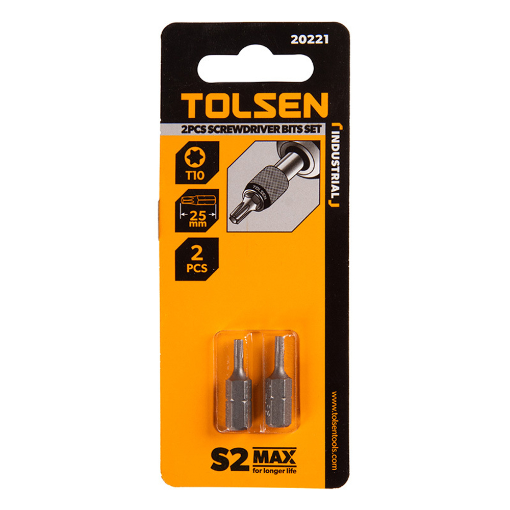 TOLSEN (TT20221) Набор вставок (бит) торцевых 1/4", Torx, T10, 25 мм, 2 предмета