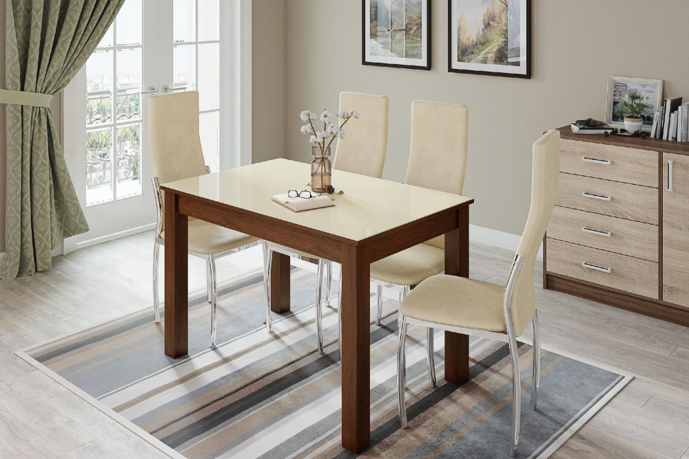 Стол обеденный Норман 60, орех/лакобель ваниль