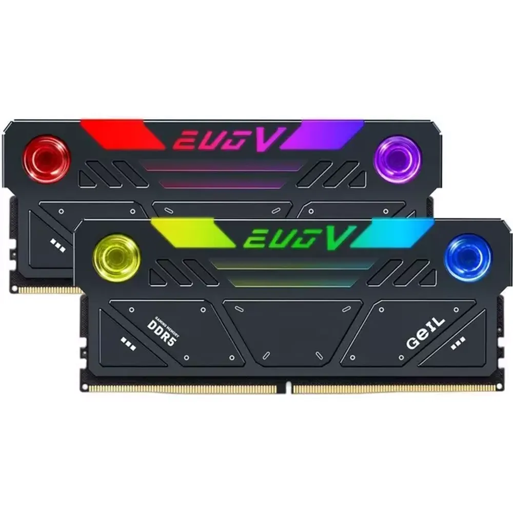 Оперативная память с RGB подсветкой 32GB Kit (2x16GB) GEIL EVO V RGB 6800Mhz DDR5 PC5-54400 36-44-44-86 GESG532GB6800C36ADC Black (интегрирована система охлаждения с двумя вентиляторами)