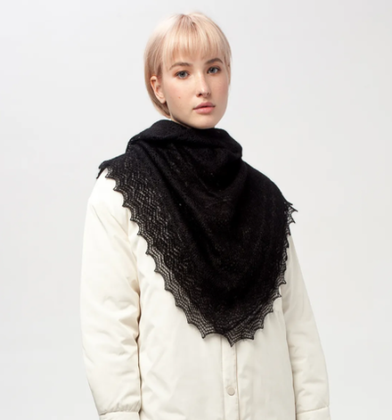 Оренбургский пуховый платок с шелком АШ100-07 черный