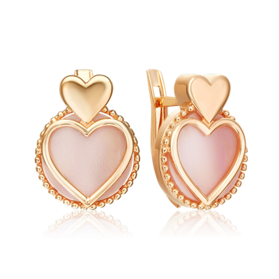 Серьги «Первая любовь» с английским замком из красного золота с перламутром