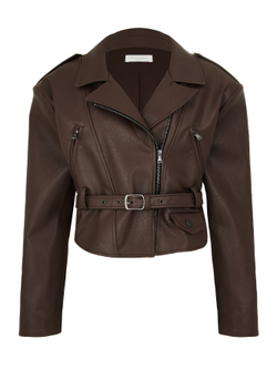 Куртка укороченная из экокожи, коричневый