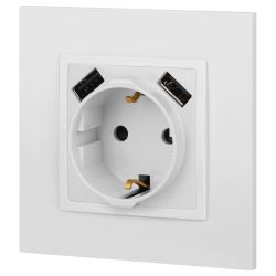 Розетка ЭРА Elegance 14-4109-01 2P+E 16A-250В со шторками с 2xUSB 5В-3А белый | Эра Elegance