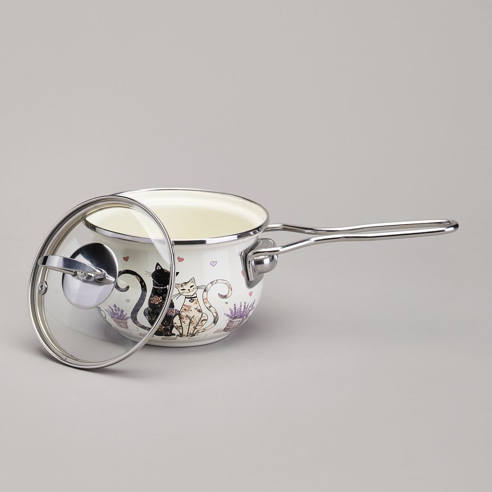 КОВШ ЭМАЛИРОВАННЫЙ СЕРИЯ "LAVENDER CATS" 0,9Л, ДИА 14 СМ