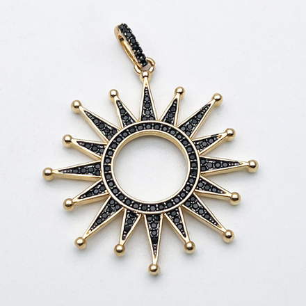Подвеска Солнце, цвет золото, черные фианиты, размер 37*35 мм + бейл, цена за 1 шт