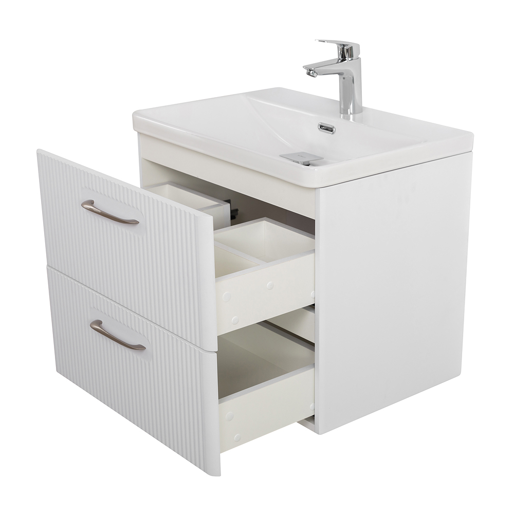 Подвесная тумба с раковиной Belbagno DUE 60 см Белый металлик DUE-600-2C-SO-BM-P + BB-8076-3-60