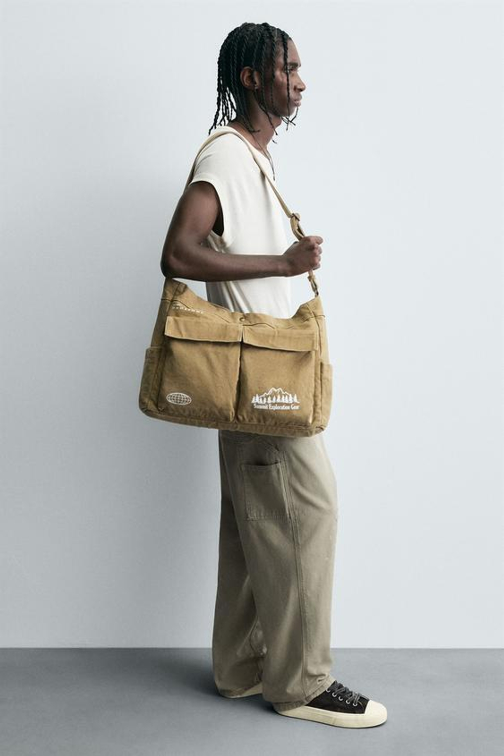 ZARA ТКАНЕВАЯ СУМКА, КОРИЧНЕВЫЙ