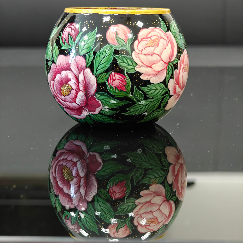 Вазочка с ручной росписью Палех "Пионы"