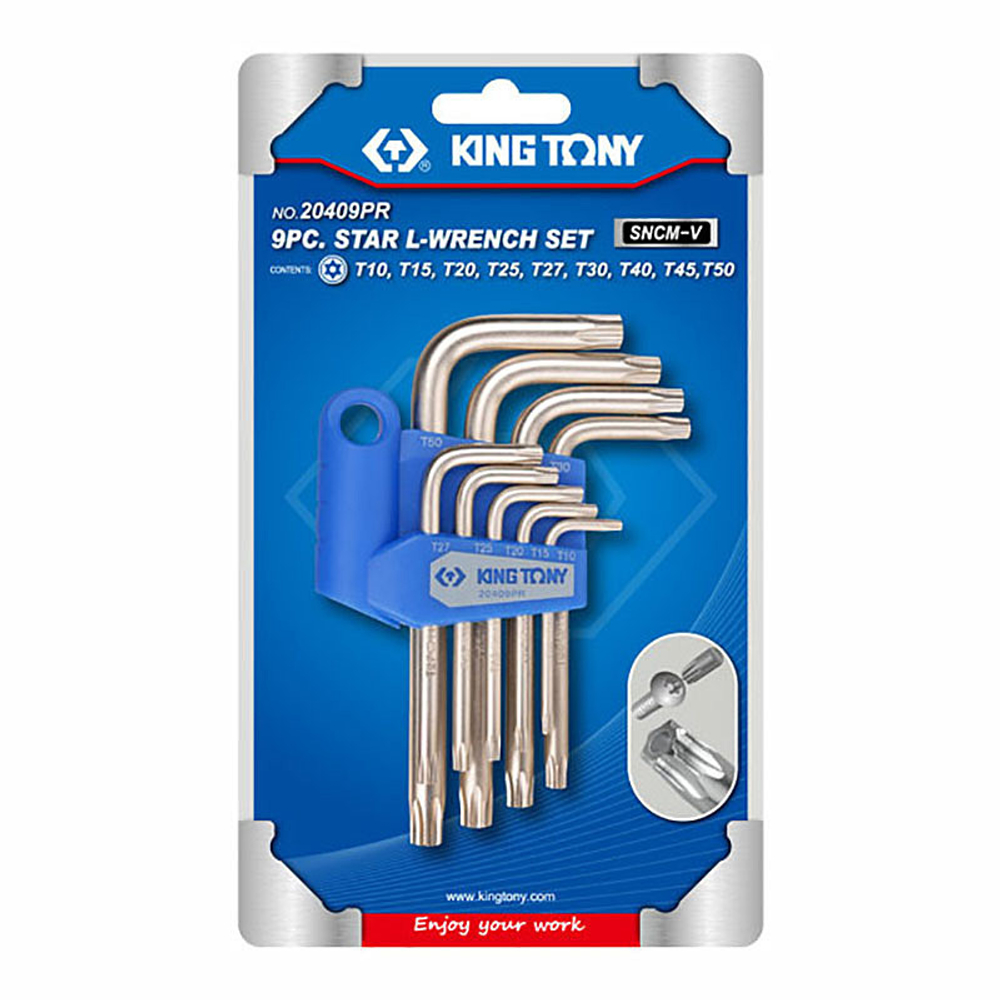 KING TONY (20409PR) Набор Г-образных ключей TORX с отверстием, T10-T50, 9 предметов