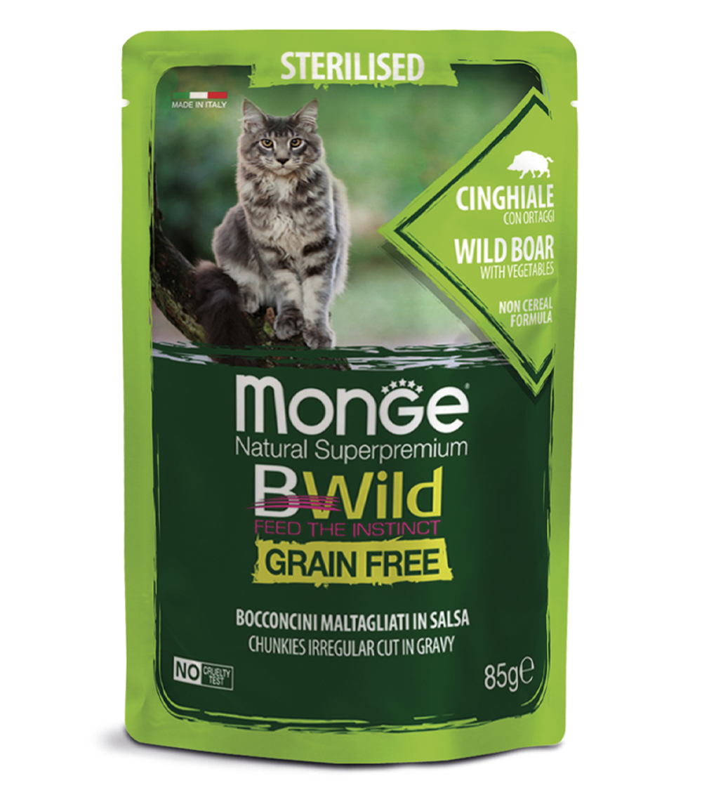 Монж Cat BWild Grain Free Стерилизованные кошки Дикий кабан с овощами 85гр.
