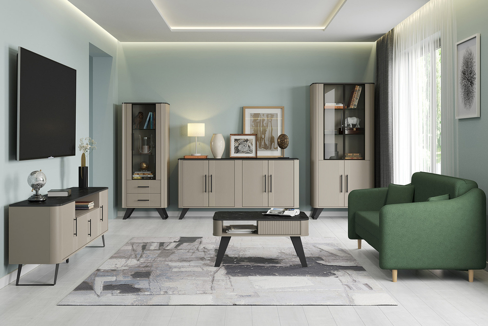 Стол журнальный Фиделия 76.10, Серый камень, Мрамор черный