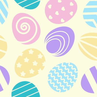 узор с красочными яйцами с узорами на желтом фоне.
