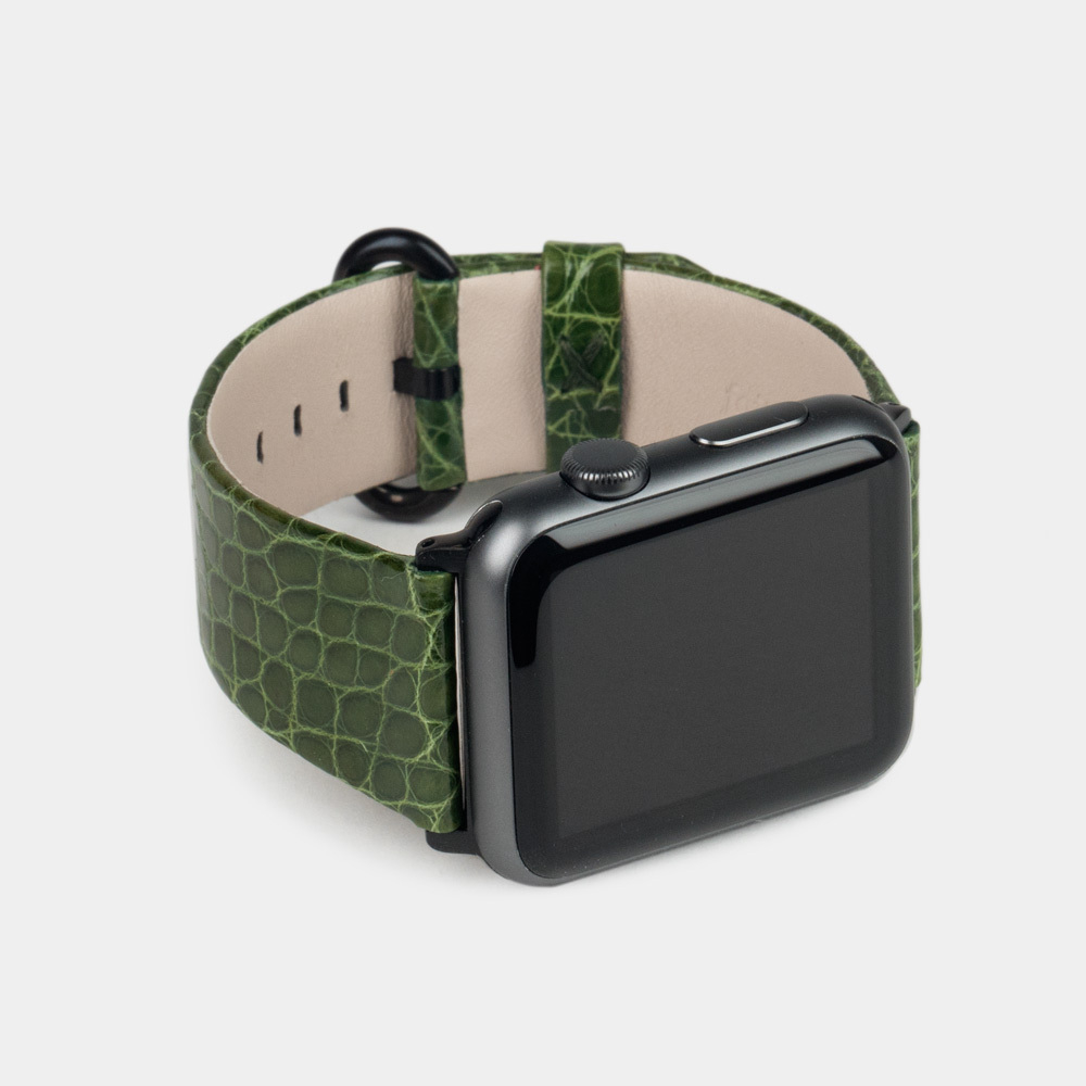 Ремешок для Apple Watch 44/45/46 mm из кожи аллигатора, цвета зеленый лак