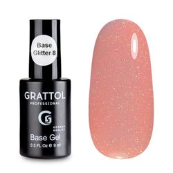 Grattol Base Rubber Glitter - База камуфлирующая 08, 9мл