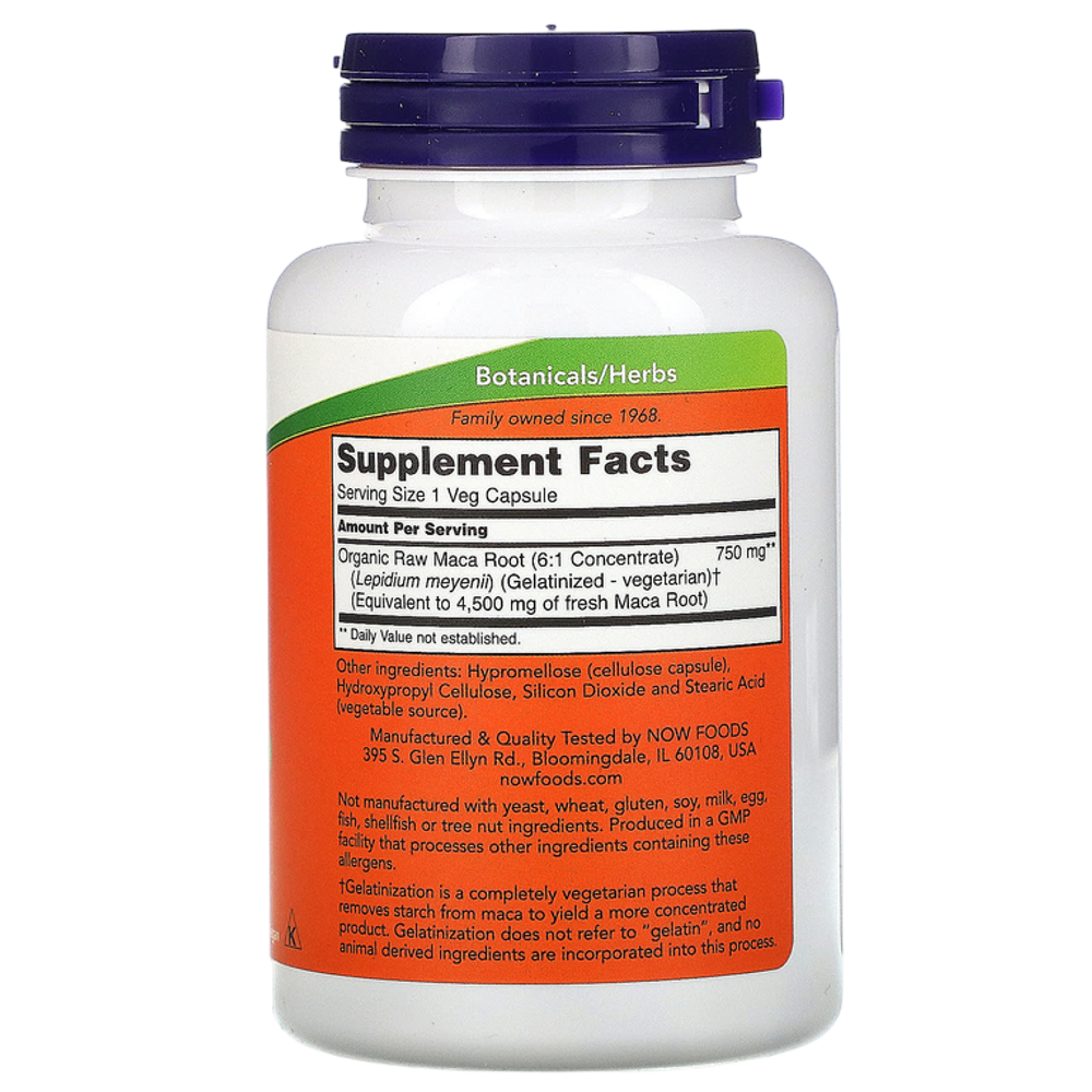 Now Foods Raw Maca 750 mg 90 Veg Capsules , Мака Перуанская