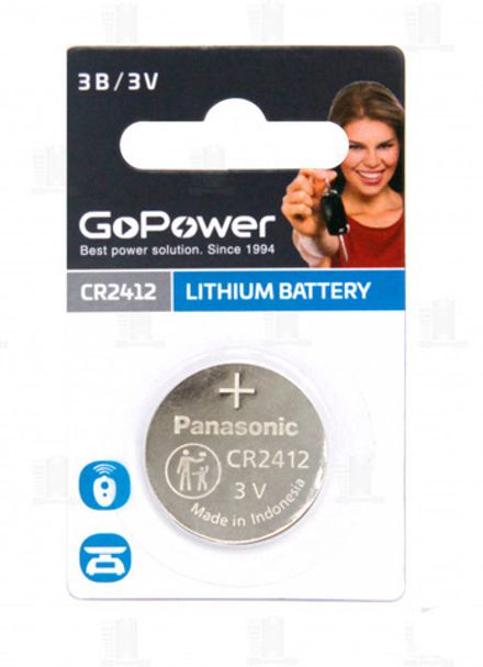 Батарейка GoPower CR2412 BL1 Lithium 3V (1/5/500)