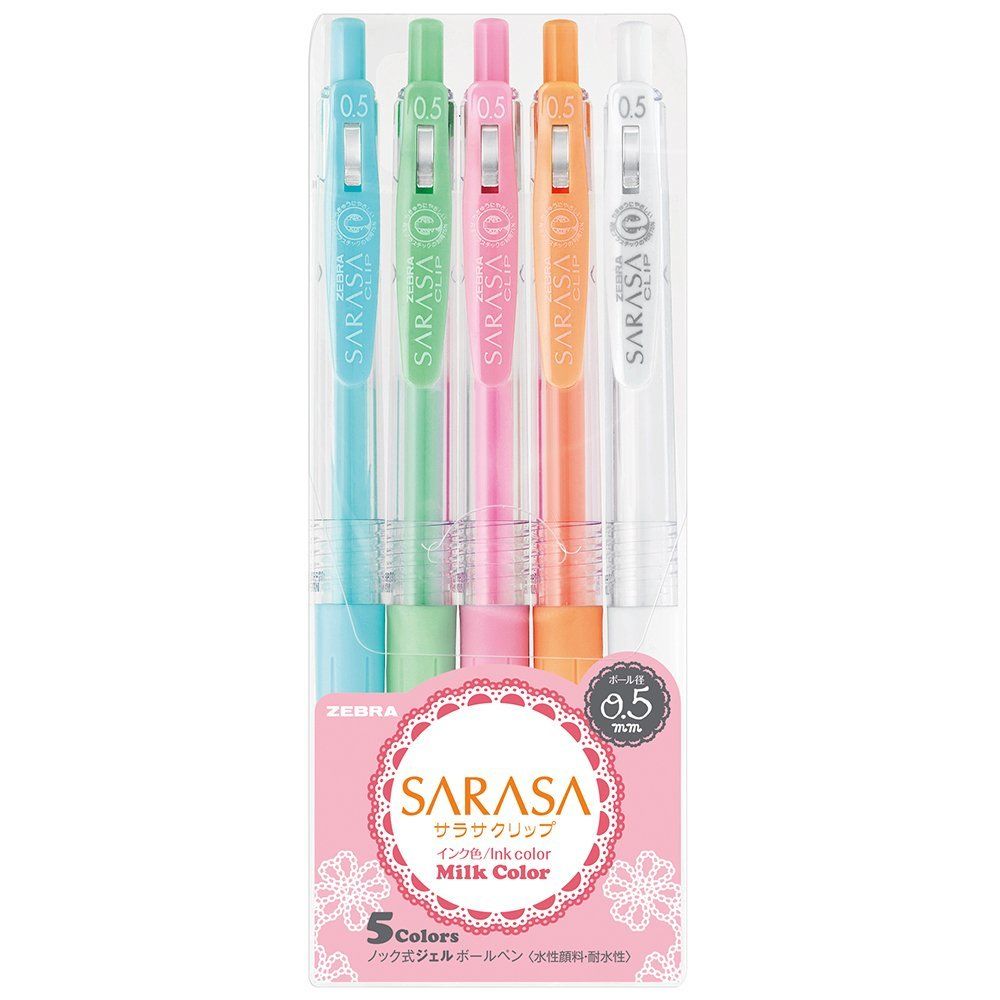 Ручки гелевые Zebra Sarasa Clip Milk Color 0,5 мм (набор 5 цветов)