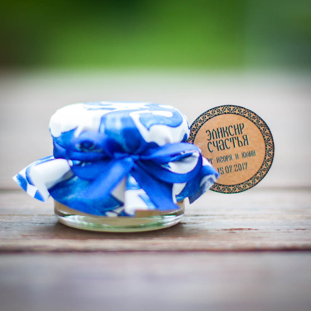 Бонбоньерка с медом на свадьбу, 35 грамм, стиль "Гжель"