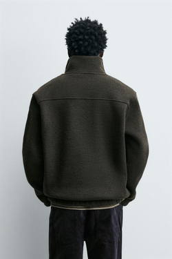 ZARA ТОЛСТОВКА С ВОРОТНИКОМ НА МОЛНИИ И СТРУКТУРОЙ, ТЕМНО-ЗЕЛЕНЫЙ