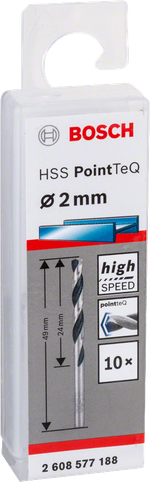 Спиральное сверло HSS PointTeQ 2 мм BOSCH 2608577188